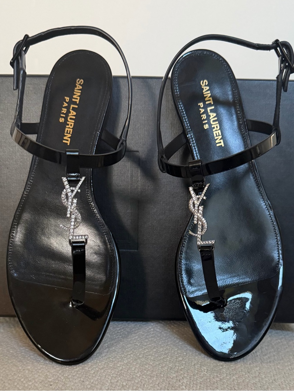 Saint Laurent Cassandra Crystal YSL Logo Sandals